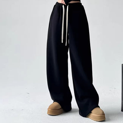 Fall Winter Fleece Wide-Leg Pants  Loose-Fit Casual Figure-Flattering Straight-Leg Trousers