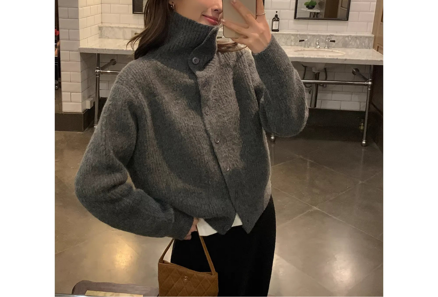 Retro Lapel Turtleneck Cardigan Women Loose Elegant Knit Outerwear Top