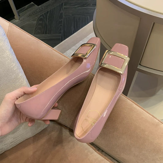 Women's Classic Square-Buckle Block-Heel Shoes