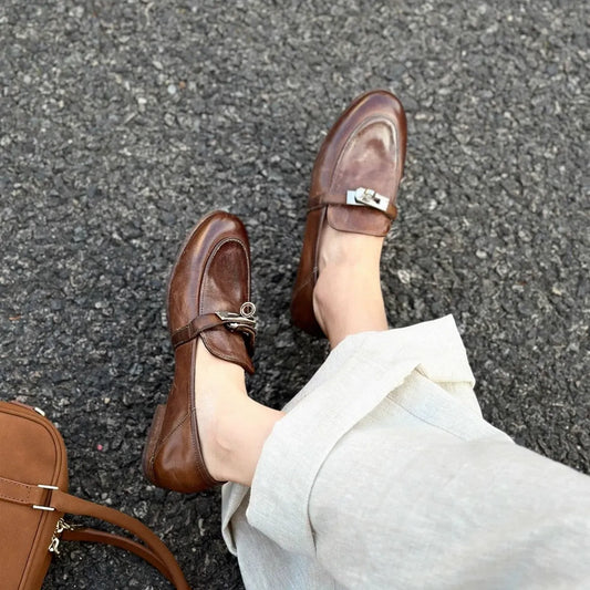 Women's Handmade Horsehide Loafers - Classic Vintage Slip-on Dress Shoes