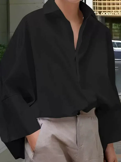 Casual and Versatile Solid Color Long Sleeve Shirt