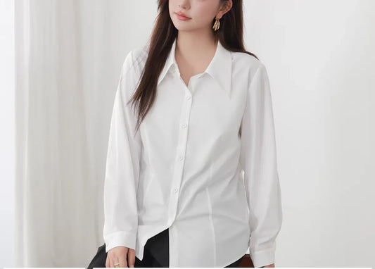 Plus Size 2026 New Spring Slim Fit Light Office White Shirt