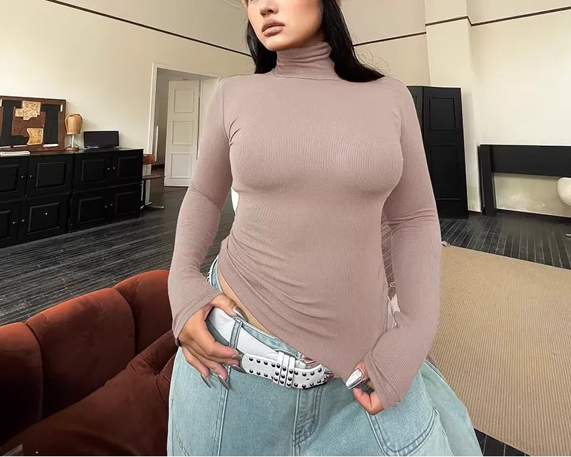 Plus Size Turtleneck Super Stretchy Slim Fit Long Sleeve Base Top