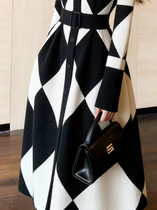 Diamond-patterned dress geometric style skirt