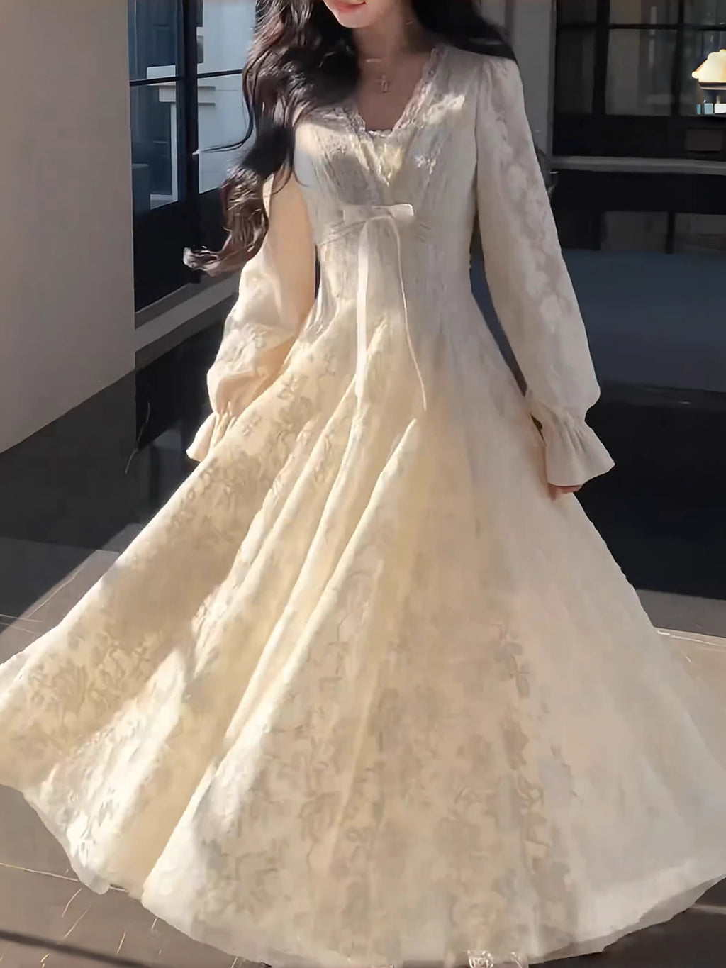 Fall Winter New Sexy V-neck Lace Dress