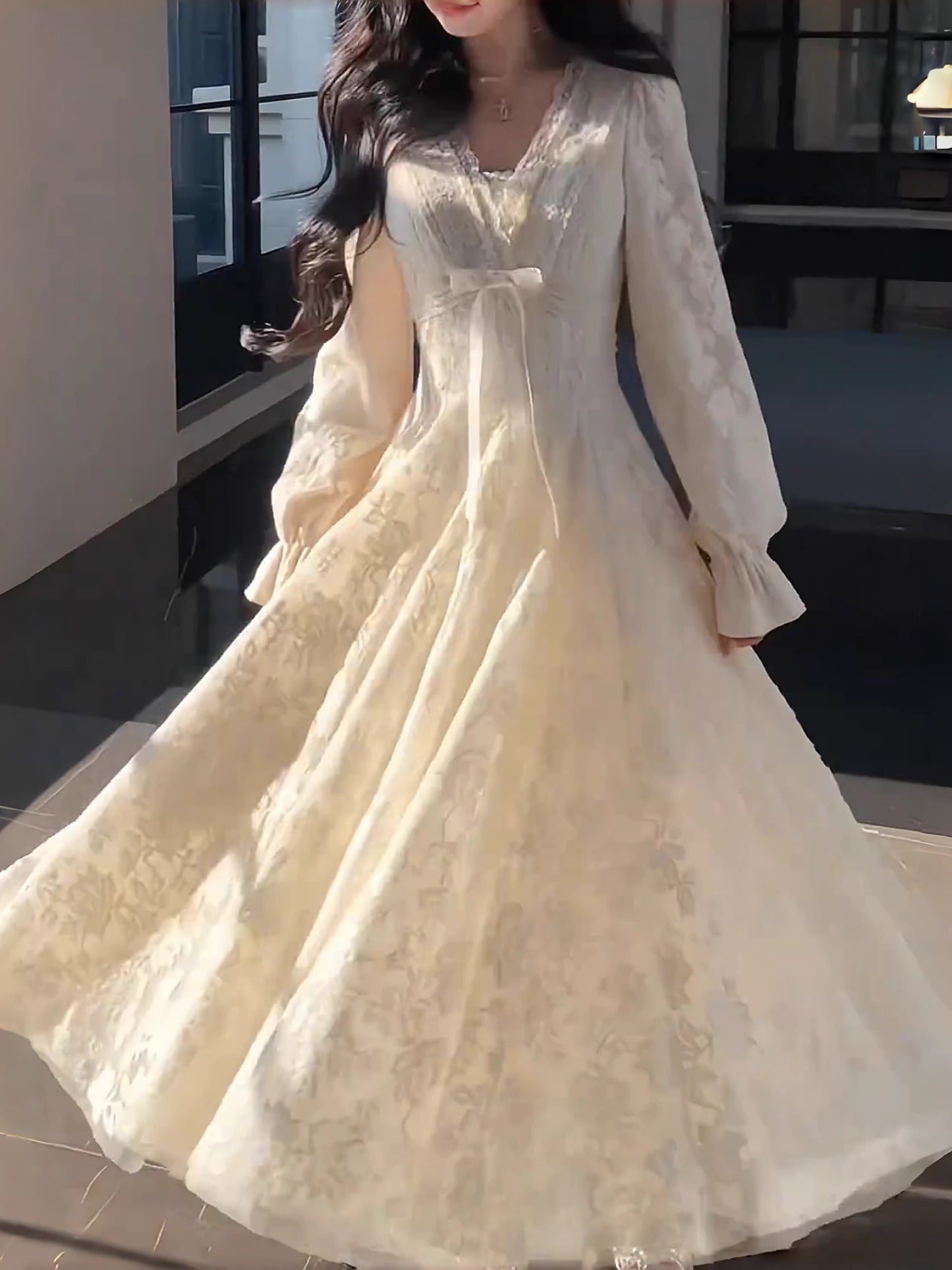 Fall Winter New Sexy V-neck Lace Dress