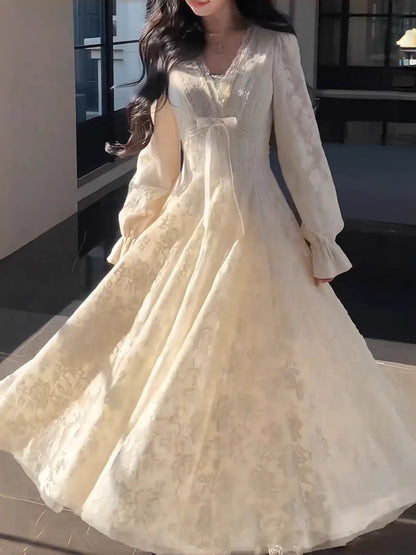 Fall Winter New Sexy V-neck Lace Dress