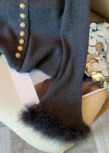 Modern Black Bow Button Side Open Knit Cardigan Winter