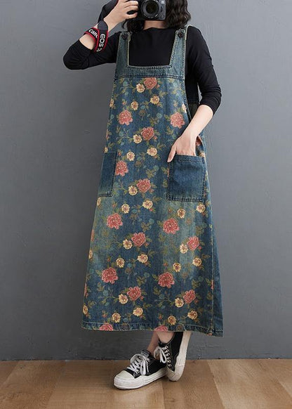 Chic Denim Blue Print Casual Pants Plus Size Spring Jumpsuit skirt