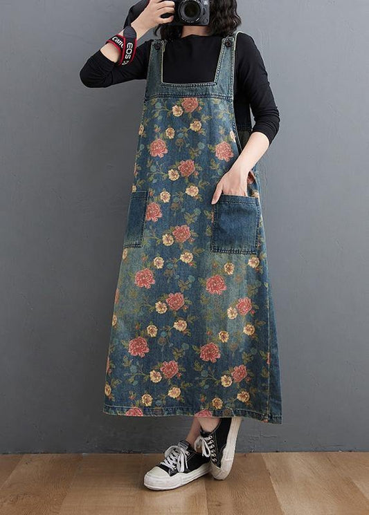 Chic Denim Blue Print Casual Pants Plus Size Spring Jumpsuit skirt