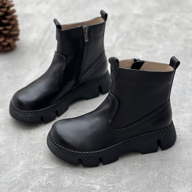 Handmade Cowhide Thick-Soled Ankle Boots Retro Winter New Casual Versatile