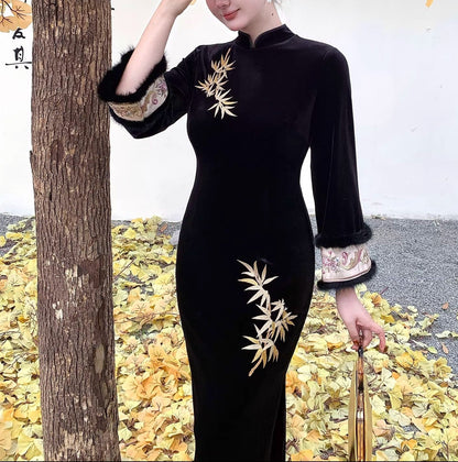 New Chinese Plus Size Bamboo Embroidery Dress