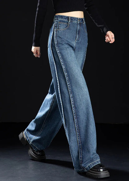 Handmade Black Oversized Patchwork Denim Straight Pants Spring