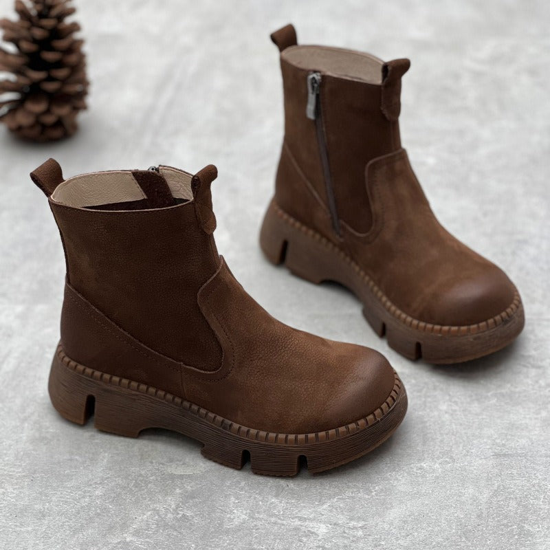 Handmade Cowhide Thick-Soled Ankle Boots Retro Winter New Casual Versatile