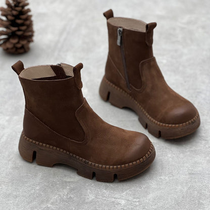 Handmade Cowhide Thick-Soled Ankle Boots Retro Winter New Casual Versatile