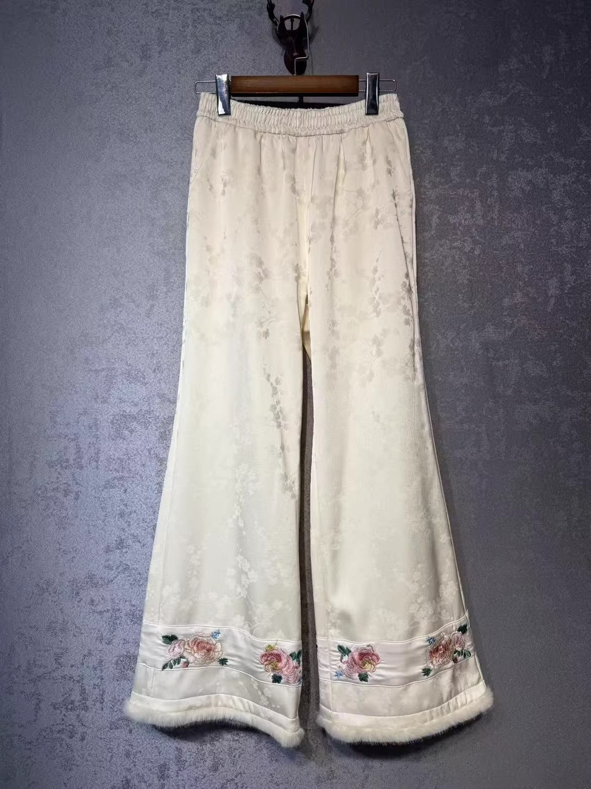 Elegant Silk Jacquard Wide Leg Pants