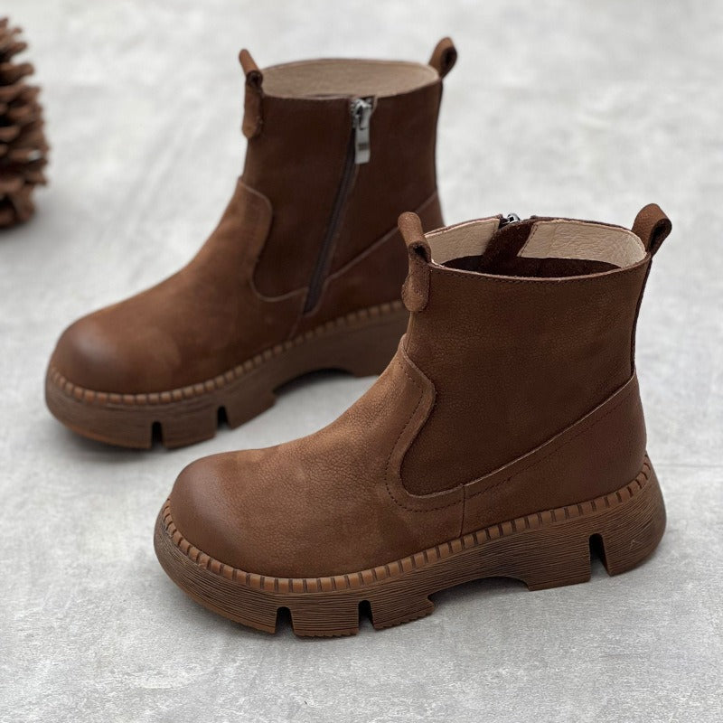 Handmade Cowhide Thick-Soled Ankle Boots Retro Winter New Casual Versatile