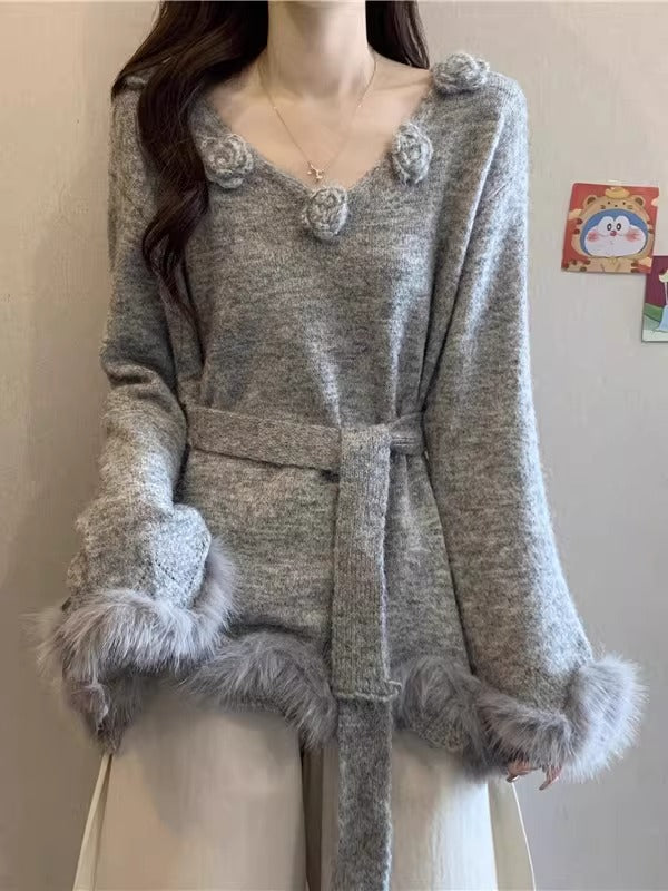 New High-End 3D Floral Knit Sweater