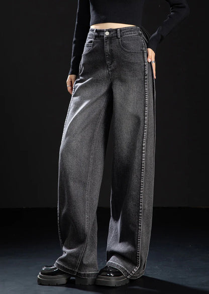 Handmade Black Oversized Patchwork Denim Straight Pants Spring
