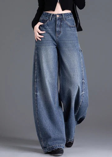 Italian Blue Oversized  Denim Wide Leg Pants
