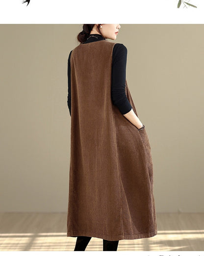 Women's Plus Size Corduroy Maxi Dress Loose Winter 2026 Korean Style