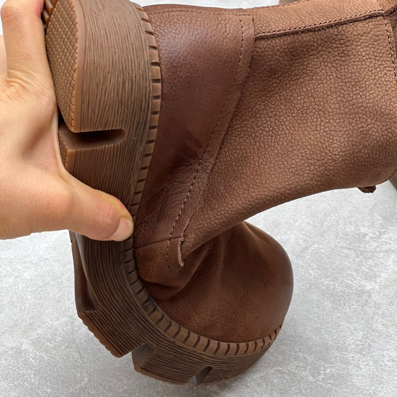 Handmade Cowhide Thick-Soled Ankle Boots Retro Winter New Casual Versatile