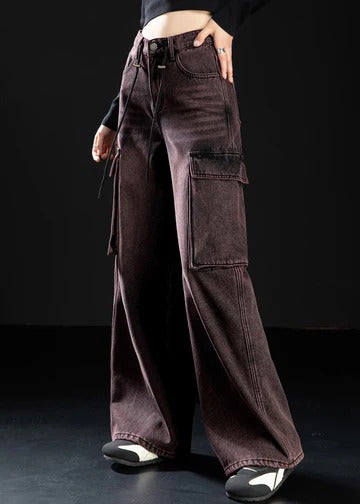 Art Gradient Color Oversized Pockets  Denim Pants