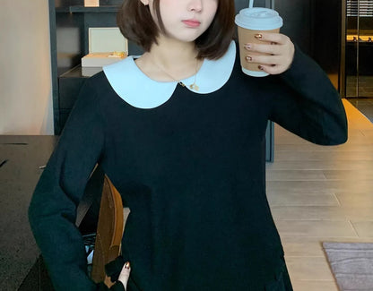 Plus Size Doll Collar Ruffle Velvet Loose Top