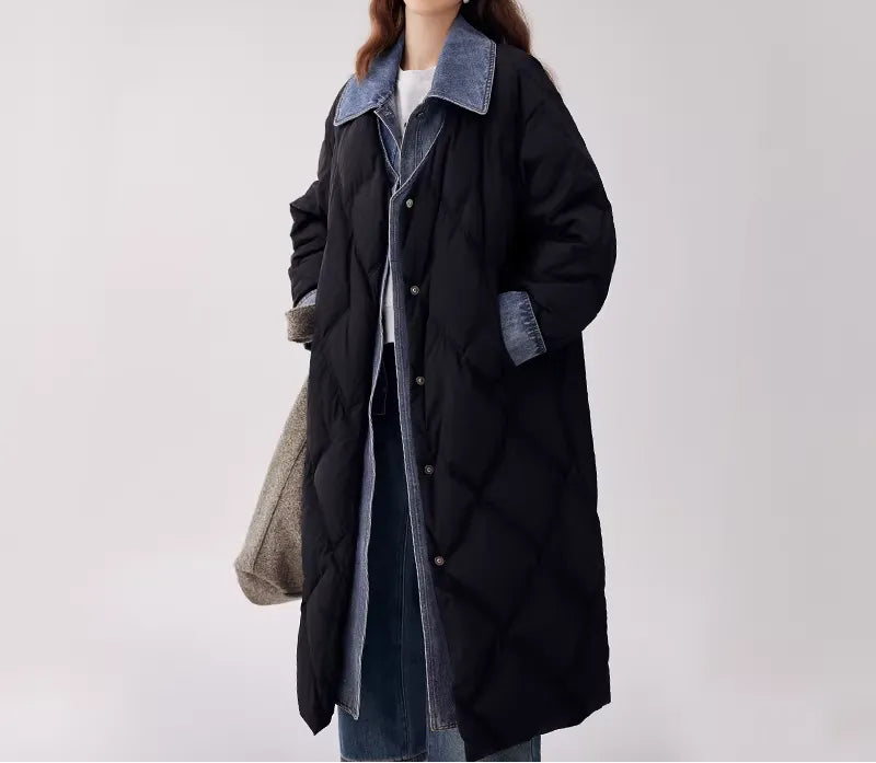 Liedu Plus Size Winter Long Faux Two-Piece Down Jacket