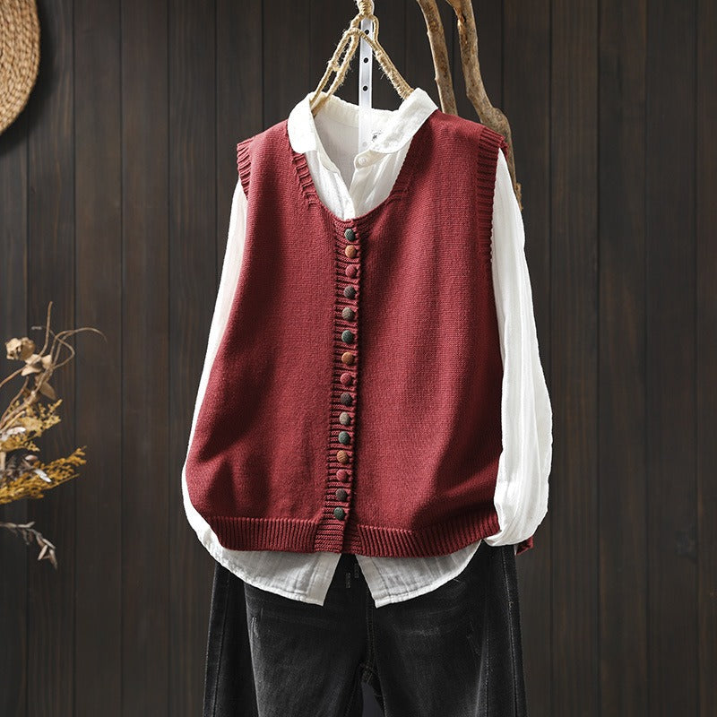 Colorful Button Cotton Knit Vest | Women's Sleeveless