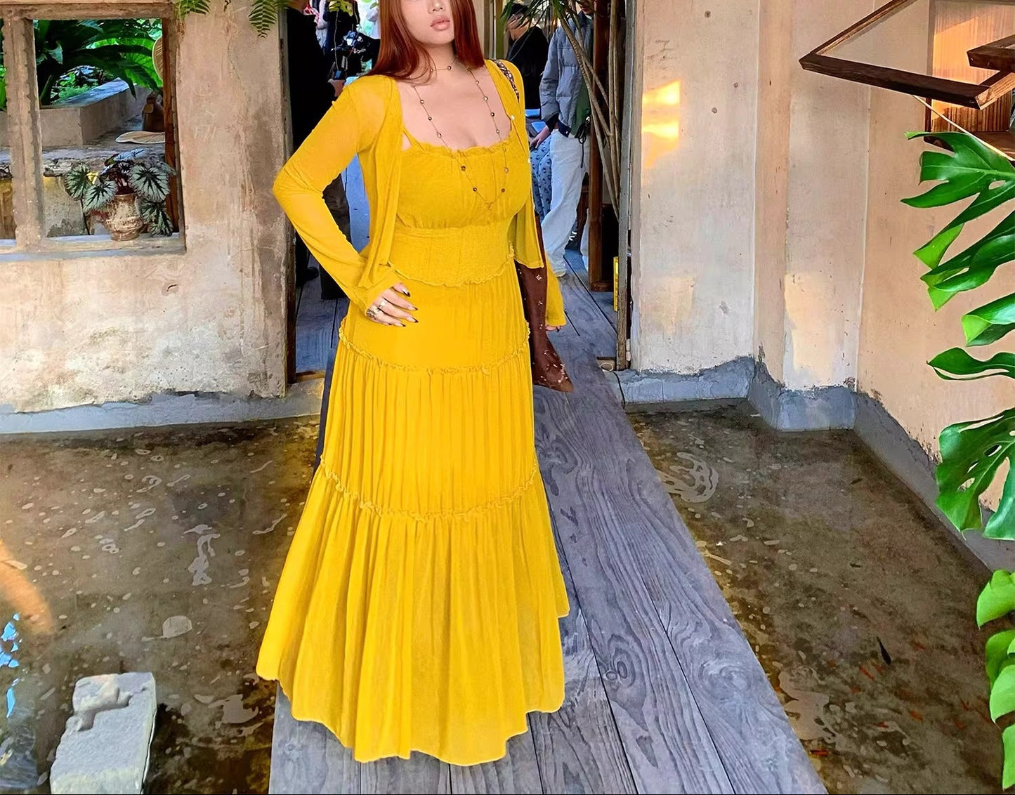 Plus Size Sexy Vacation Dress with Waist Tie