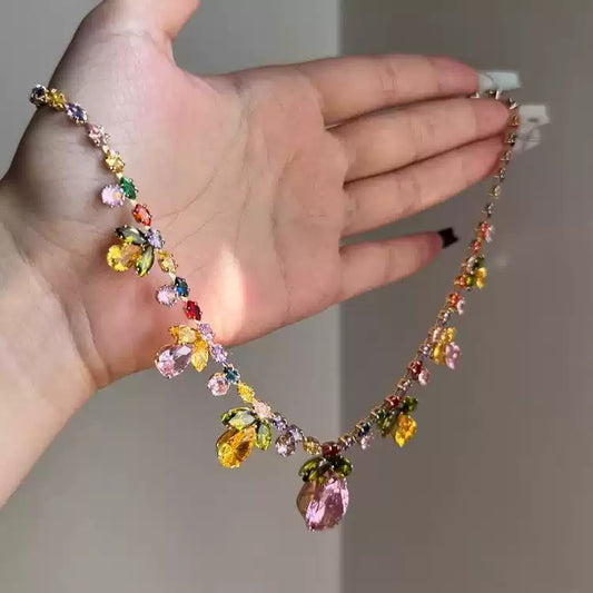 Women's Floral Leaf Drop Pendant Choker Necklace, Delicate Clavicle Chain