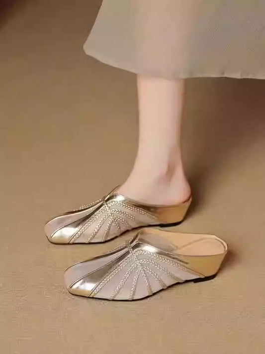 2026 New Arrival Mesh Patchwork Wedge Mules • Closed-Toe Vacation Slippers