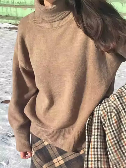Loose Solid Color Wool Turtleneck Sweater