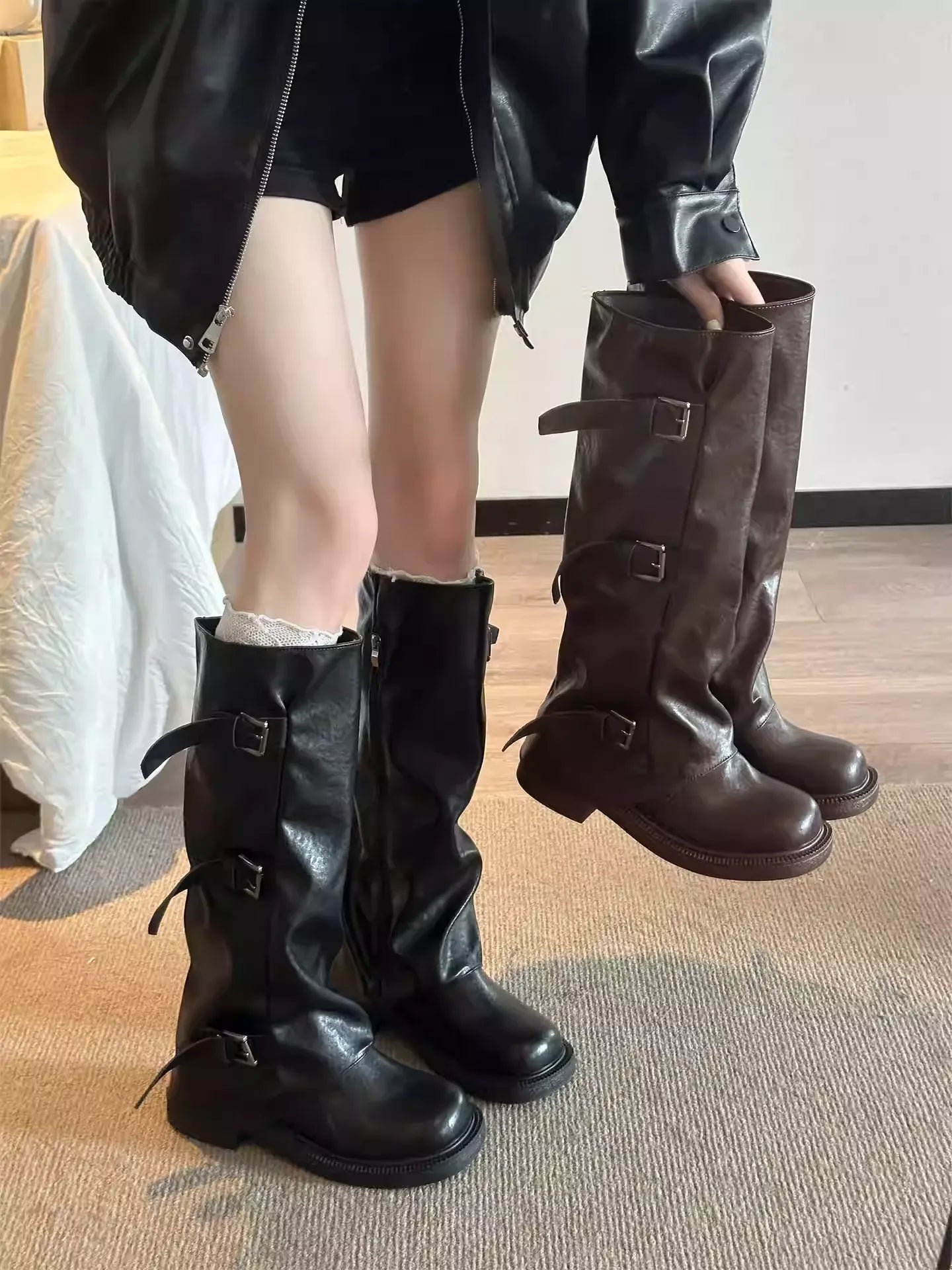 Square Toe Trouser - Leg Block Heel Riding Boots