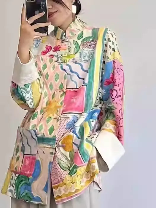 Spring New Printed Mandarin Collar Jacket