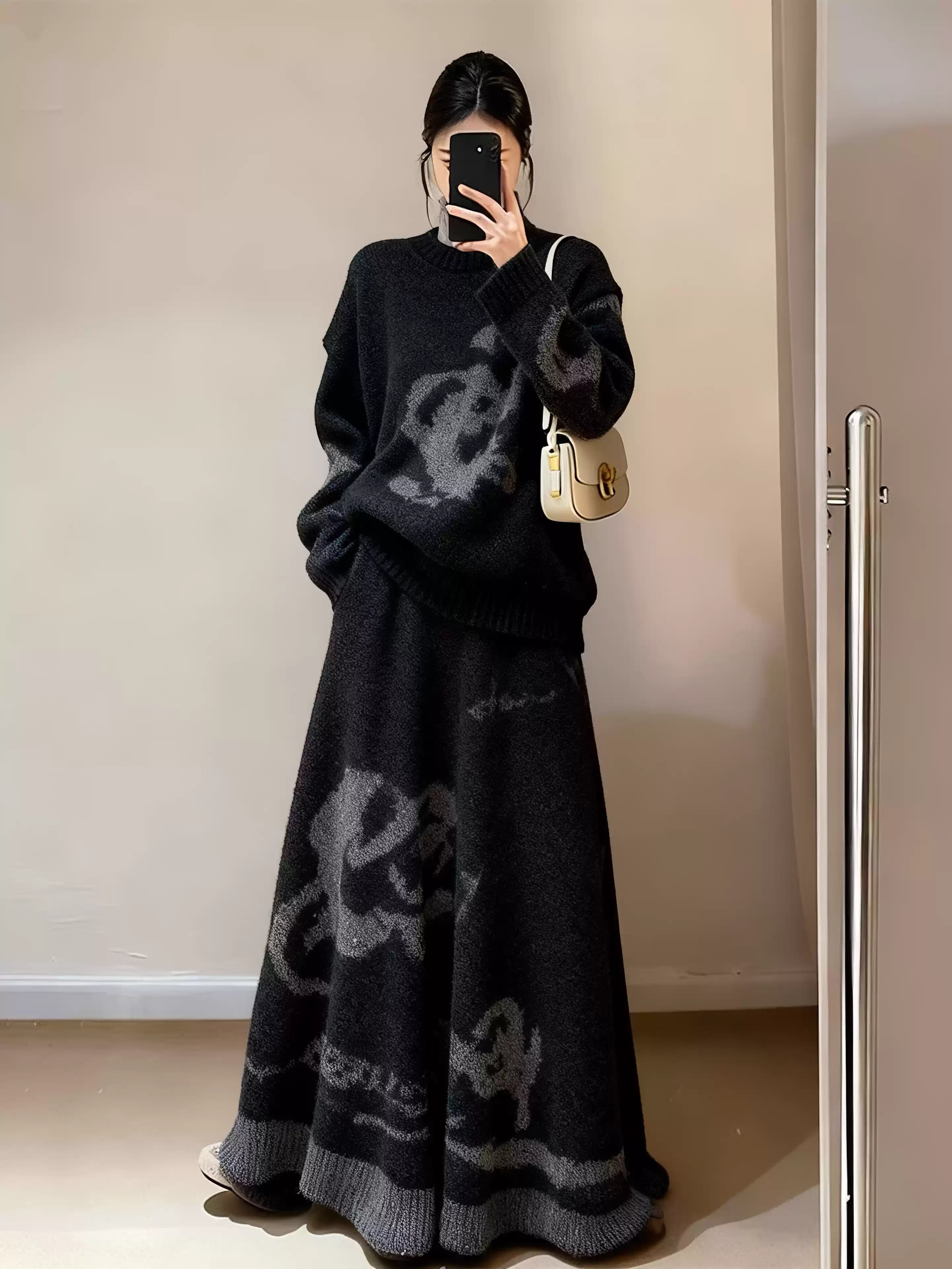 New Chinese Style Panda Print Knit Set