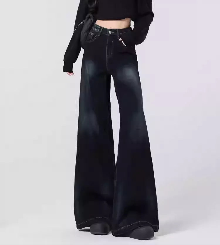 Retro Blue Gray Wide Leg Jeans