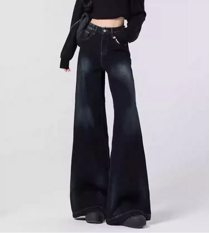 Retro Blue Gray Wide Leg Jeans