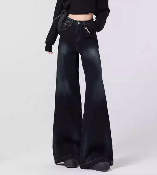 Retro Blue Gray Wide Leg Jeans