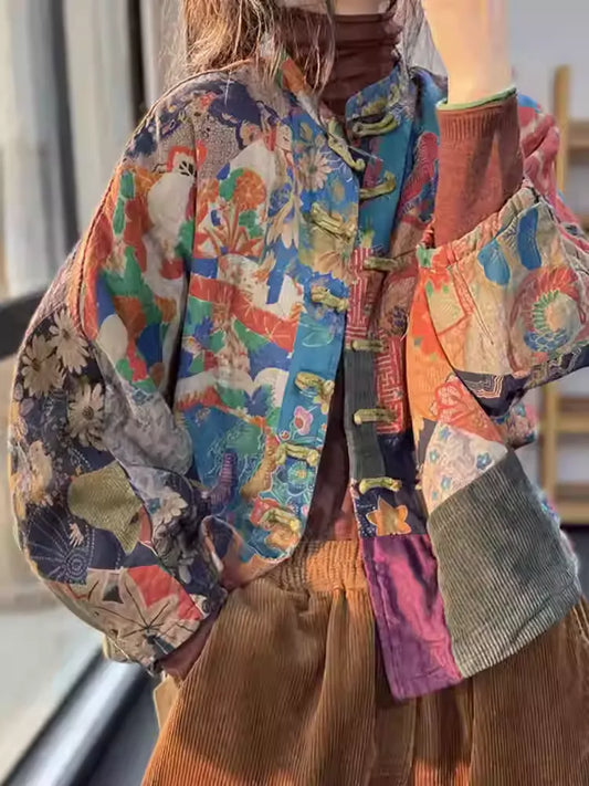 Breathable Cotton Linen Chinese Style Printed Casual Coat