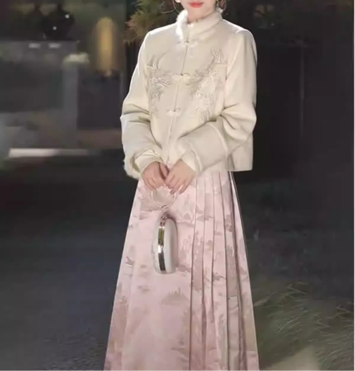 New Chinese style Hanfu pink horse-face skirt set