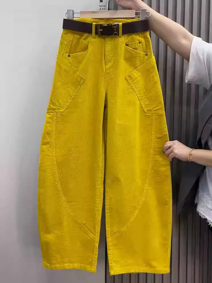 High Waisted Corduroy Curved Straight Leg Pants