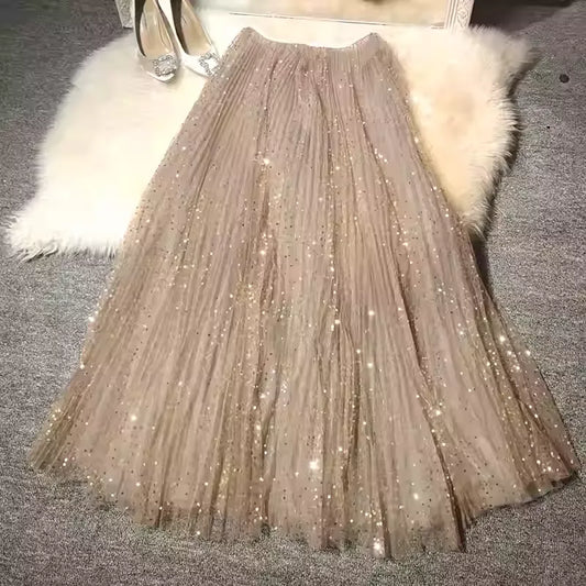 Chen Heavy Embroidery Starry Sequin Tulle Skirt - Starry Sky Design