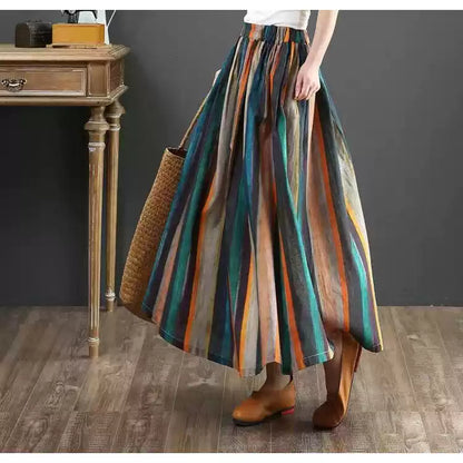 Cotton Linen Pleated A-line Skirt - Versatile