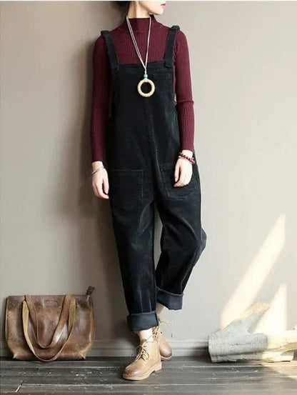 Bestseller Women's Corduroy Solid Color Artistic Loose Casual Long Overalls
