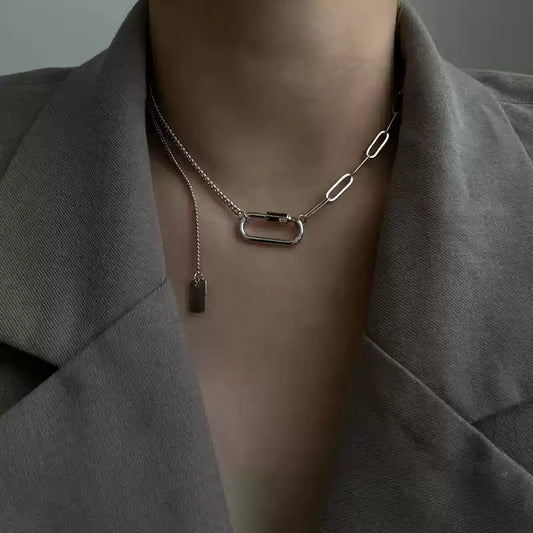 Minimalist Geometric Fringe Carabiner Necklace, Versatile Daily Wear Neckpiece