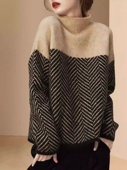 Best-Selling Versatile Striped Sweater, Loose Slimming Commute Knit Top