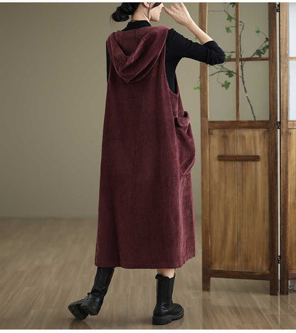 Plus Size Women Casual Solid Corduroy Long Vest Coat