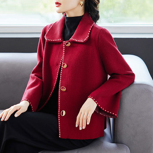 Classic Red Cropped Knit Cardigan for Women – Button-Front Short Length Sweater Coat